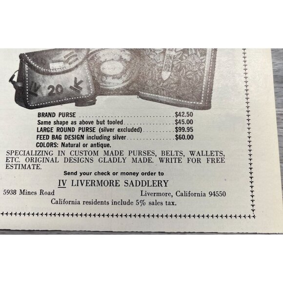 IV Livermore Saddlery Vintage Print Ad 1970s Western Bags Purses Fashion - Picture 5 of 6